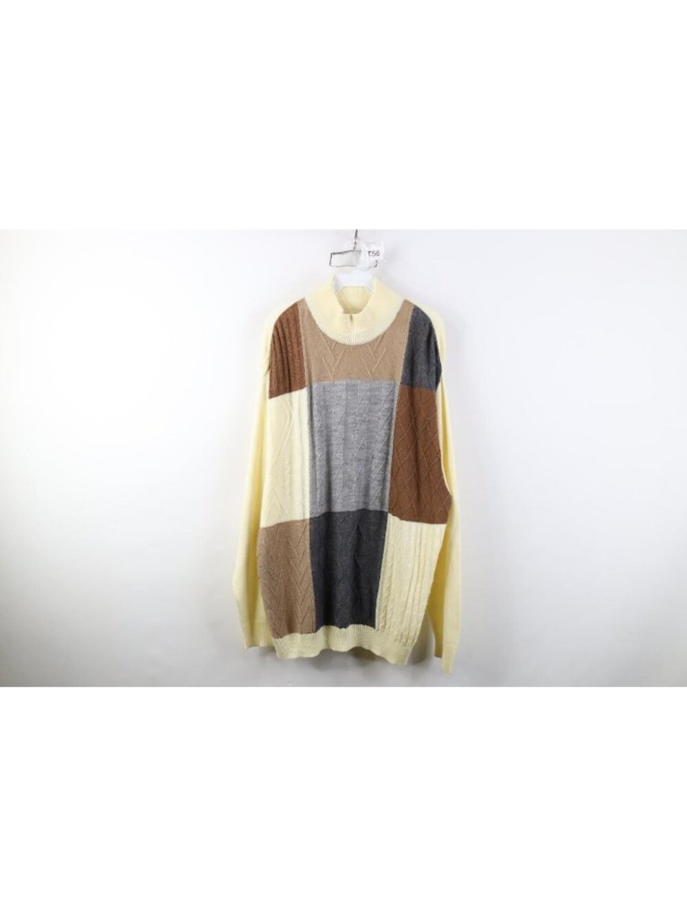 Vintage 90s Streetwear Mens 2XL XXL Checkered Cable Knit Mock Neck Sweater